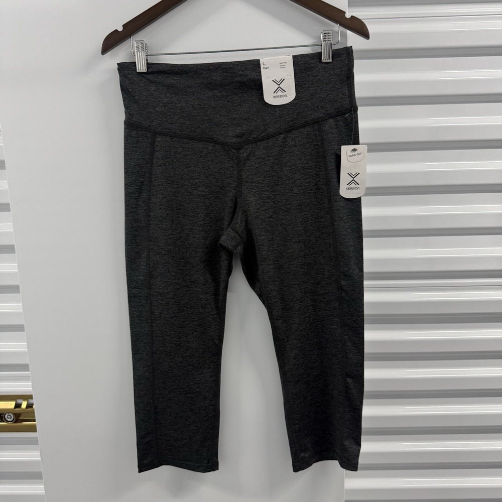 Xersion Womens Large Capri Leggings High Rise Tummy Control Quick Dri Gray NWT